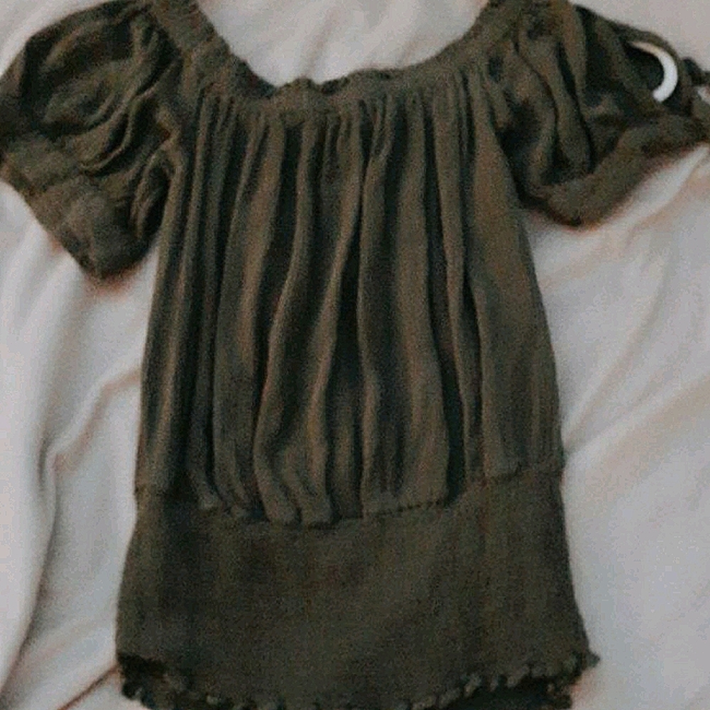 Express Navy Green Smocked Blouse